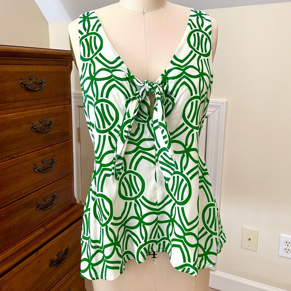 Anthropologie Maeve Green and White Tank Top